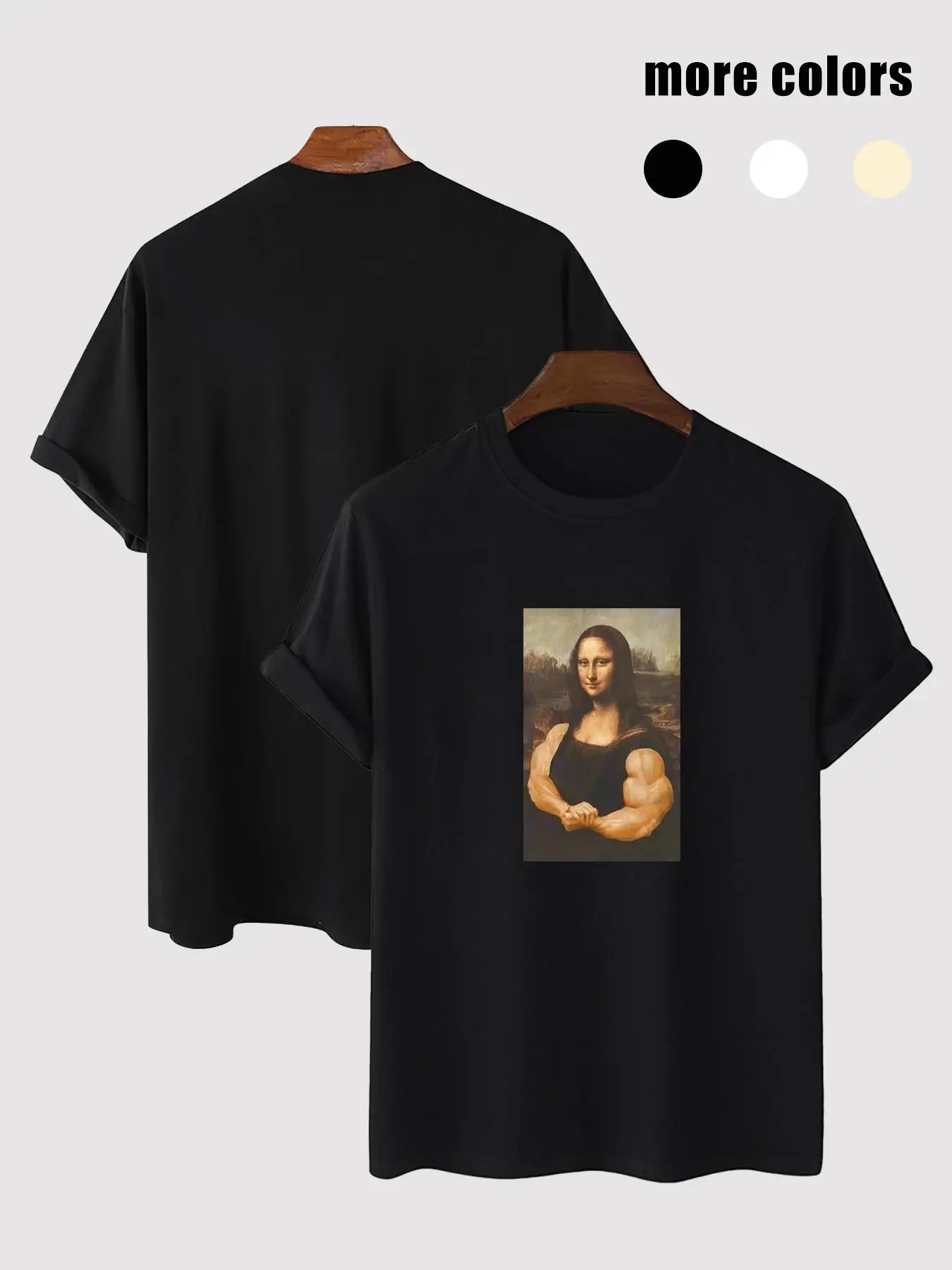 Men's Regular Fit Round Neck Tee, Graphic Tee, Mona Lisa Print Top, Casual Short Sleeve Crew Neck T-Shirt for Summer