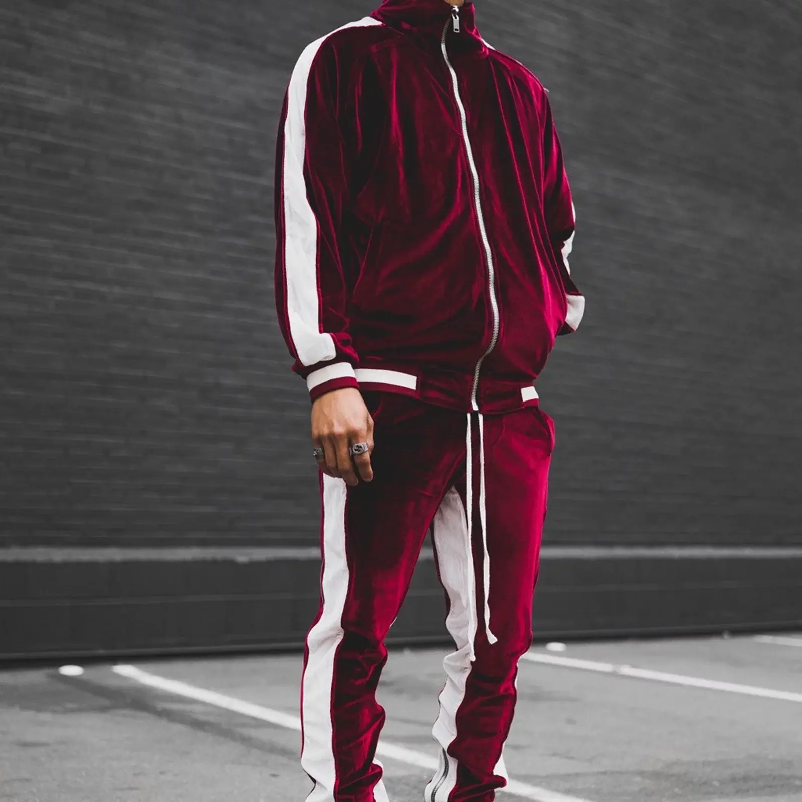 Brnmxoke Velour Tracksuit Mens,2023 Men'S Velour Tracksuit 2 Pieces Winter Warm Full Zip up Jacket Sweatpants Fitness Sportswear Sweatsuit Jogger Sets Brnmxoke