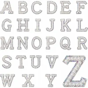 1 piece diamond pearl 26 English letter cloth embroidery, Lettered embroidery, pearl rhinestone patch, clothing A-Z letter pearl terrazzo patch, sewn/glued patch, T-shirt patch, suitable for wedding dresses, DIY, Handicrafts, clothing & gifts