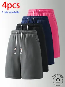 4-Pack Men’s Shorts: men’s casual shorts, men’s mid-length shorts, men’s athletic shorts. Loose straight fit, elastic waistband with drawstring design, available in multiple colors, solid color—comfortable and versatile. Suitable for everyday casual wear,
