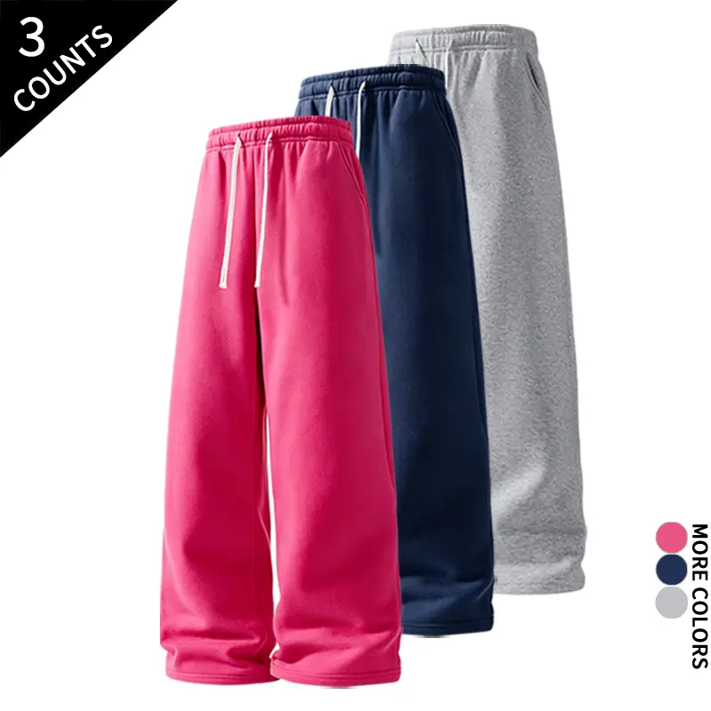 Basic Versatile Wide Leg Sweatpants 3 Counts Solid Unisex Baggy Trousers Casual Street Loungewear Pants For Couples Matching Look