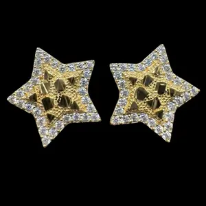 14K NUGGET STAR EARINGS WITH ZIRCONS 12.7MM