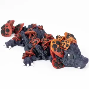 Mushroom Mini Dragon | 3D Printed Articulating Dragon with heart designs and hinged tail heart | poseable as home decor or desk fidget