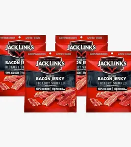 Jack Link's Bacon Jerky, Hickory Smoked - Flavorful Ready to Eat Meat Snack with 11g of Protein per Serving, Made with 100% Thick Cut Real Bacon, Protein Snack, Keto Friendly, 2.5 oz. (Pack of 4)