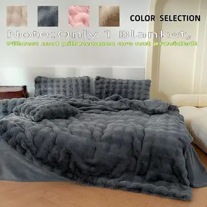 Luxury Rabbit Fur Look Bubble Velvet Blanket, Heavyweight Short Pile, Breathable, Soft Cozy Blanket, Ideal for Summer, Car, Bedroom, Sofa