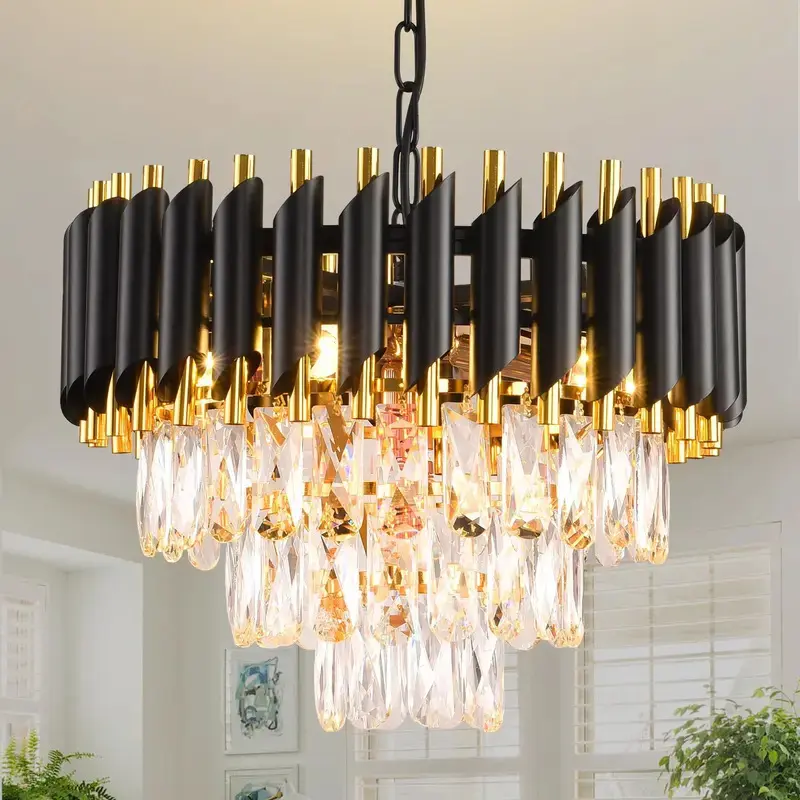 Black and Gold Crystal 3-Tier Flush Mount Pendant Light Fixture, Modern Indoor Decorative Atmosphere Elegant Ceiling Lighting for Home Improvement, Decorative Atmosphere Lighting, Elegant Lighting