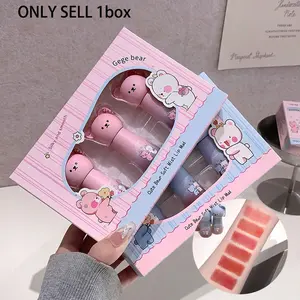 Gegebear Matte Lipstick Set, Long-Lasting Non-Fading, Korean Style, Affordable Lip Gloss, Daily Wear, Includes Chain Strap