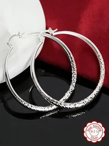 925 Silver Large Circle Earrings For Women, Elegant Style, Hypoallergenic, Spring Fashion Statement Jewelry