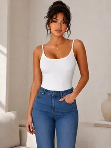 Minimalist Ribbed White Cami Tank Top, Ultra-Thin Strap Slim-Fit Basic Shirt, Versatile Layering Camisole for Office, Casual & Night Out Styles
