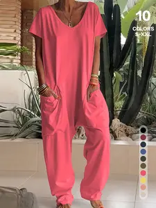 Women's Workwear Jumpsuit Casual Home Wear, Comfortable Fitted One-Piece Pants, All Seasons Fashion, Plain Pattern