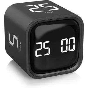Rotating Pomodoro Timer 5, 25, 10 50 Minutes Preset, Desk Productivity Flip Timer, ADHD Tool Cube Countdown Stopwatch, Vibration/High/Low Volume/Custom Modes, for Work, Study, Back to School, Kitchen