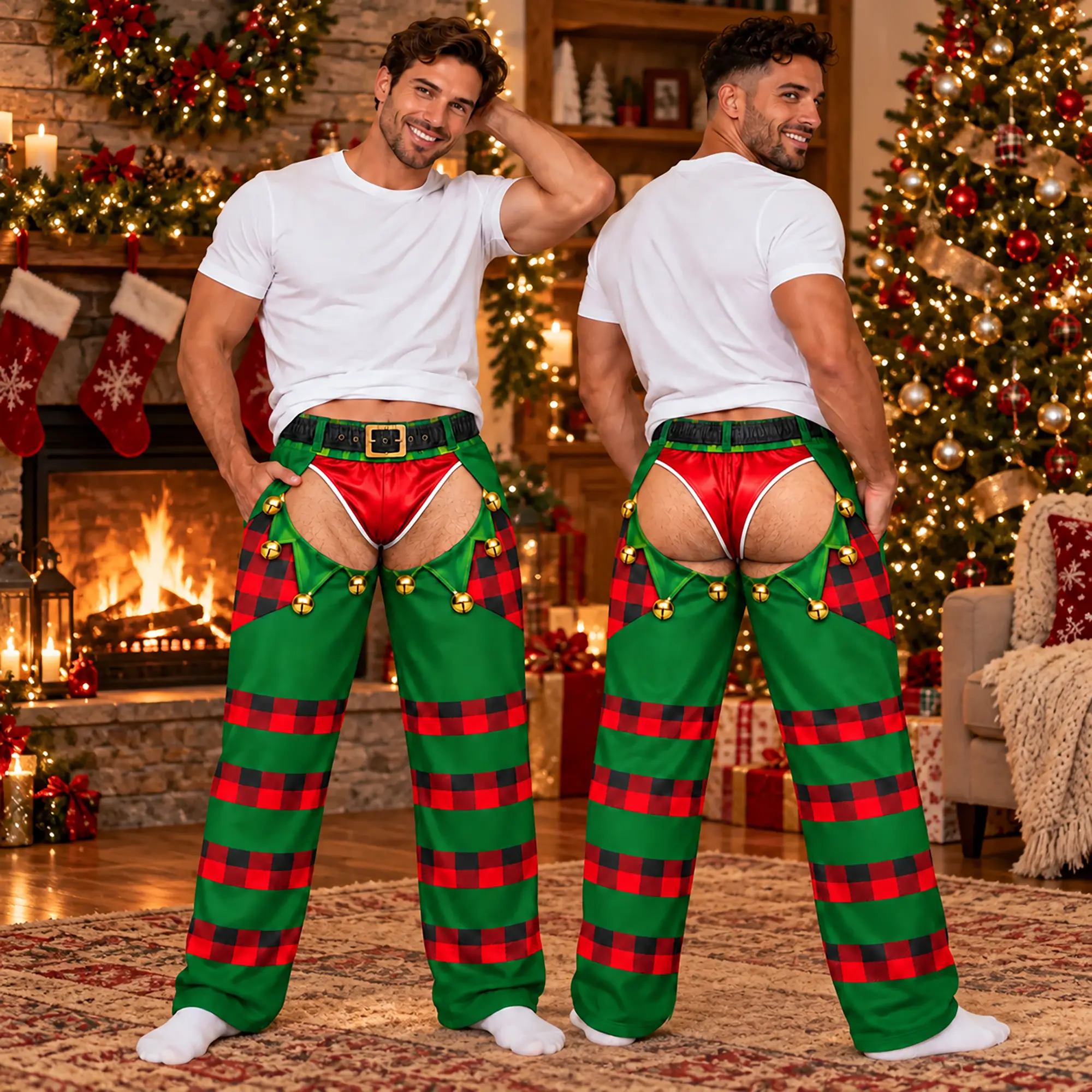 Christmas Elf Funny Mens Pajama Pants, Custom Pajamas for Cozy Lounging, Playful Gag Gifts and Christmas Pajamas for Winter Nights