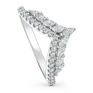 BERRICLE Sterling Silver Wishbone Chevron Crown V Shaped Rings Stackable Curved Half Eternity Band Ring for Women, Cubic Zirconia CZ