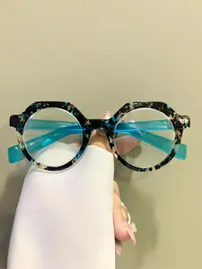 Unisex Round Glasses, PC Frame & Decorative Leopard Pattern Eyeglasses, Casual Style Durable Lightweight Design