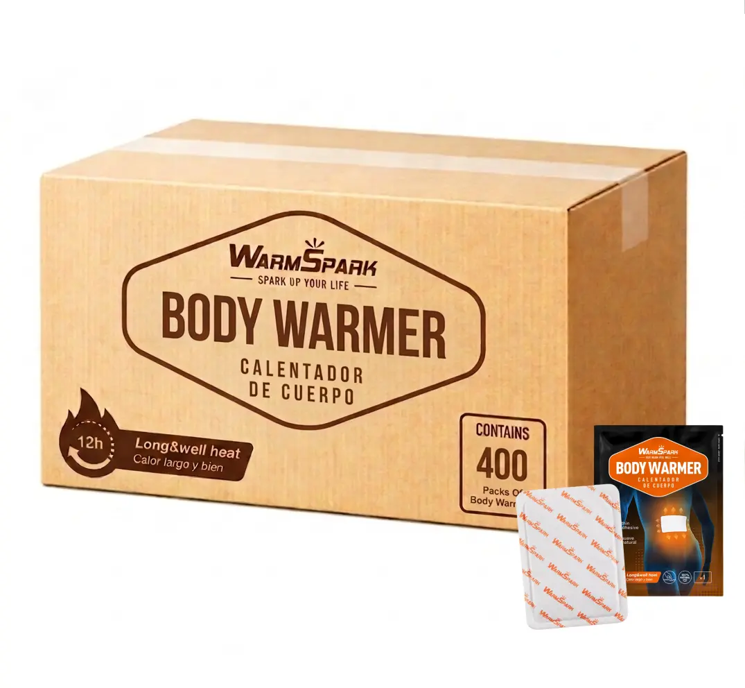 WarmSpark Adhesive Body Warmers Bulk -400 Packs- Individual Warmers Long Lasting Up to 12 Hours Disposable Handwarmers for Hot Hands Feet Chest Back Legs (9 Boxes)