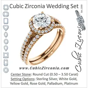 CZ Wedding Set, featuring The Monique engagement ring (Customizable Round Cut Cathedral-Halo with Thin Pave-Band)