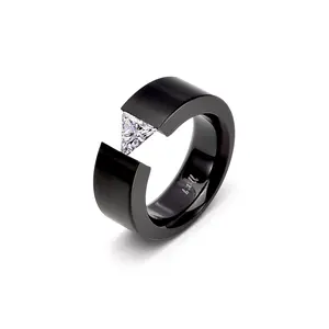 RG113B B.Tiff Black 1 ct Trillion Cut Solitaire Ring [Wide Band]