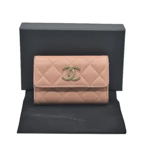 Pre-owned CHANEL leather Small Leather Goods Quilted CC Flap Card Holder Interlocking CC Logo Trifold Wallet