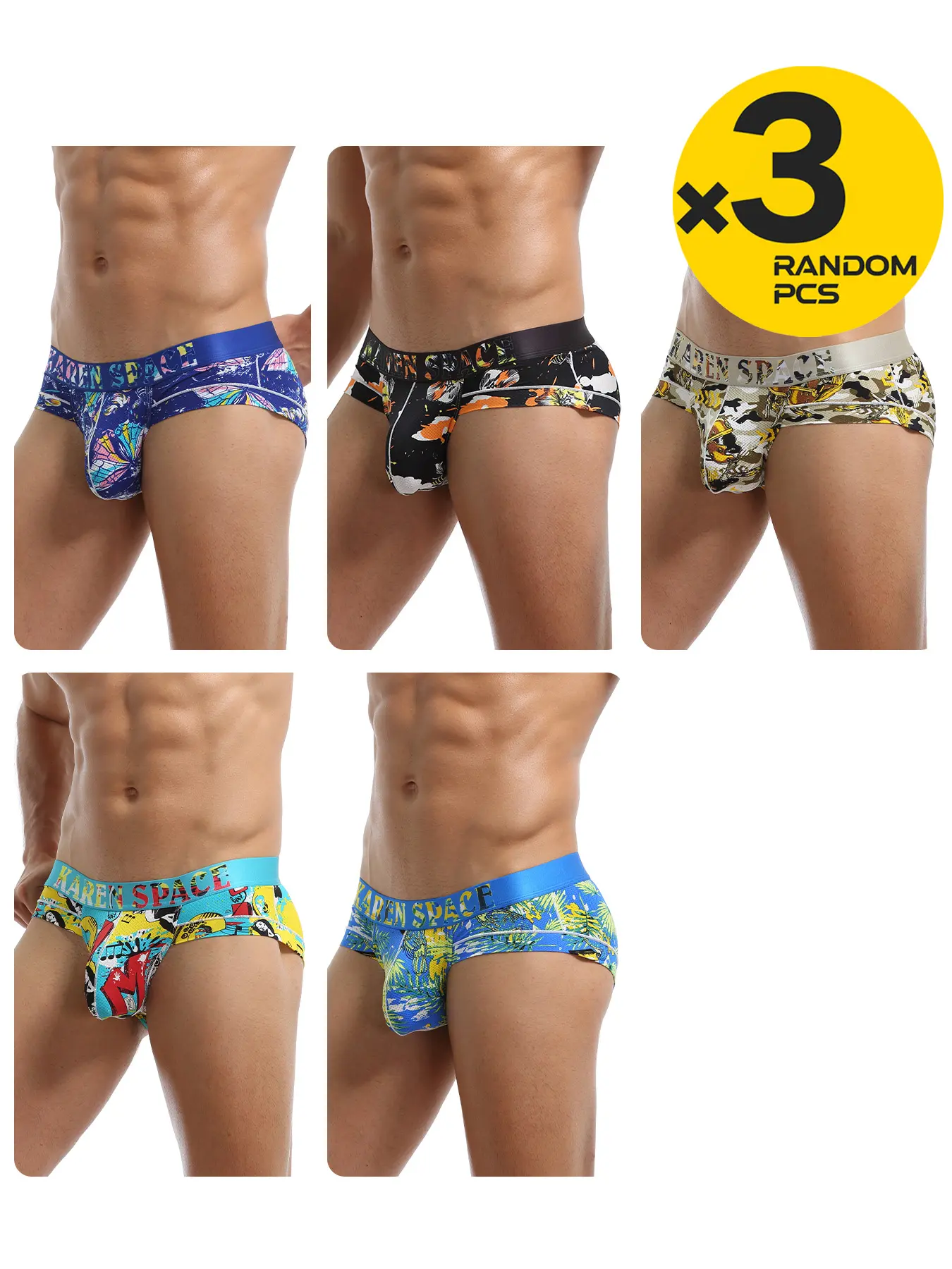 2/3/4 Packs Random Color Men's Low-Rise Triangle Underwear Tropical Print Mesh Bikini New Style Breathable for Home Daily Leisure