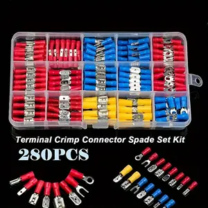 [280pcs D-FLIFE Kit] D-FLIFE 280pcs Electrical Terminal Kit | Durable Insulated Connectors for Spade, Ring, Fork & Butt | Ideal for Automotive & Home Projects, Safe Wire Management