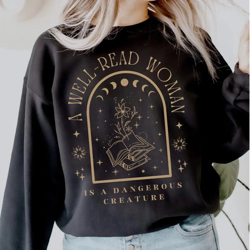 A Well Read Woman Sweatshirt – Bookish Crewneck for Readers, Celestial Literary Sweater, Librarian Gift, Cozy Reading Sweatshirt, Feminist Book Lover Top