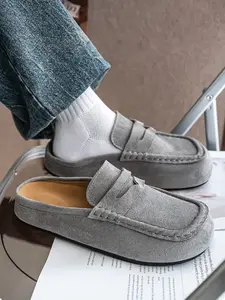 Luxury Velvet Unisex Mules, Height-Boosting Slip-On Loafers, Retro Thick Sole, Comfortable Low Top Wedge Shoes, Couples' Casual Footwear, Thick Bottom Slippers