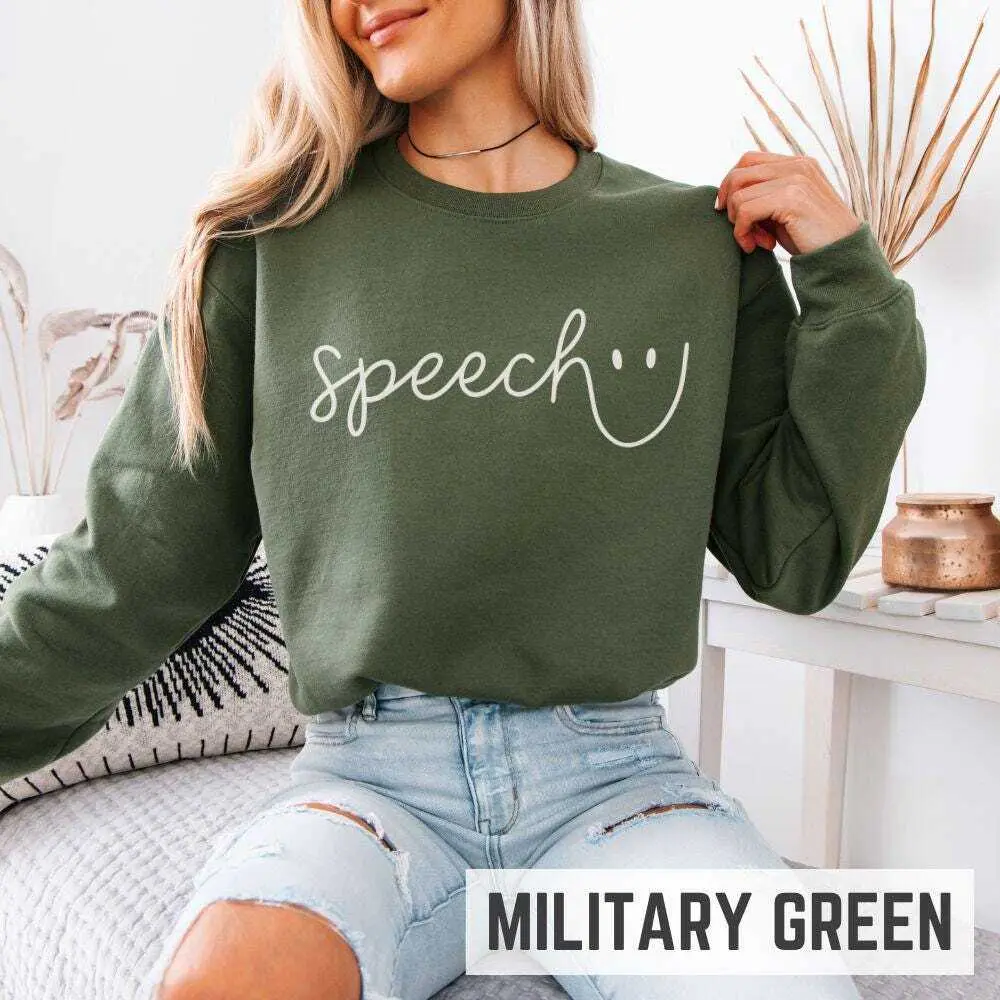 Speech T-Shirt OR Sweatshirt, Speech Smiley Face , Speech Therapist shirt, Speech Pathologist, Speech Therapy, SLP Cotton Fabric Crewneck Bottom