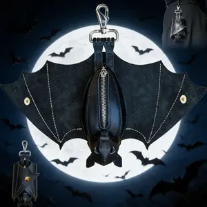 Mini Bat Handmade Coin Purse Gothic Style, Stitched Bat Wallet with Zipper Pouch and Keychain, Fashion Accessory for Bags and Belts