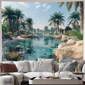 One Piece Vintage Tapestry - Multi-Size, Linen 100.0% Wall Hanging with Lush Beach & Palm Trees Scene - Ideal for Home, Kitchen, Bar, Cafe Decor - Serene Landscape Print, Perfect Gift for Any Occasion, Beachy Room Decor