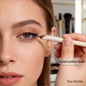 Eyeliner & Brow Brush—specifically designed for blending beneath the eyes and through the brows, helping you achieve broad yet flawless coverage; features an ergonomic handle for a comfortable and precise handling experience.