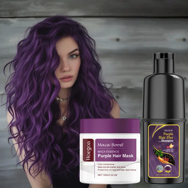Purple Hair Dyeing Set, Shampoo & Hair Mask, Hair products, Haircare - Natural formula for washing and dyeing, even coloring, Uv And Heat Resistant, paired with hair mask for long-lasting color, safe formula