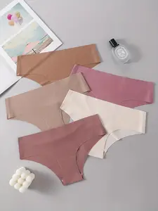 Women's Seamless Ice Silk Triangle Panties, Low-Waist Elastic Thin Briefs, Casual Fit All Season Underwear, Pack of 5