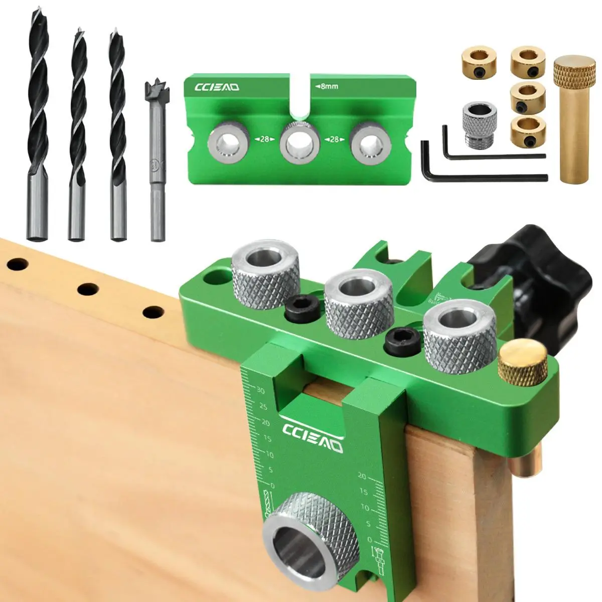 3 in 1 Self Centering Doweling Jig Kit, Universal Dowel Cam Jig for Straight Holes, Adjustable Width Woodworking Joints Tool Drill Guides Locator, Drill Bits Set