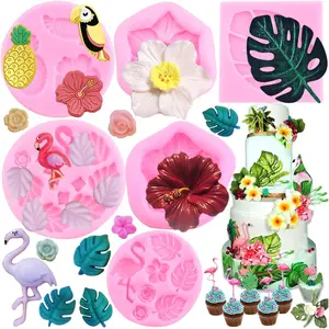 Tropical Leaf  Mold  Fondant Molds Monstera Leaves Candy Mold Hibiscus Flower Bird Pineapple  Molds For Cupcake Topper Cake Decorating Gum Paste Polymer Clay Set Of 6