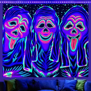 Blacklight Tapestry Bedroom Horror Ghost Face Tapestries UV Reactive Poster Hanging Glow in The Dark Tapestries Party Backdrop Tapestrys Living Room 60" x 40" Gift Decor Window Lightweight