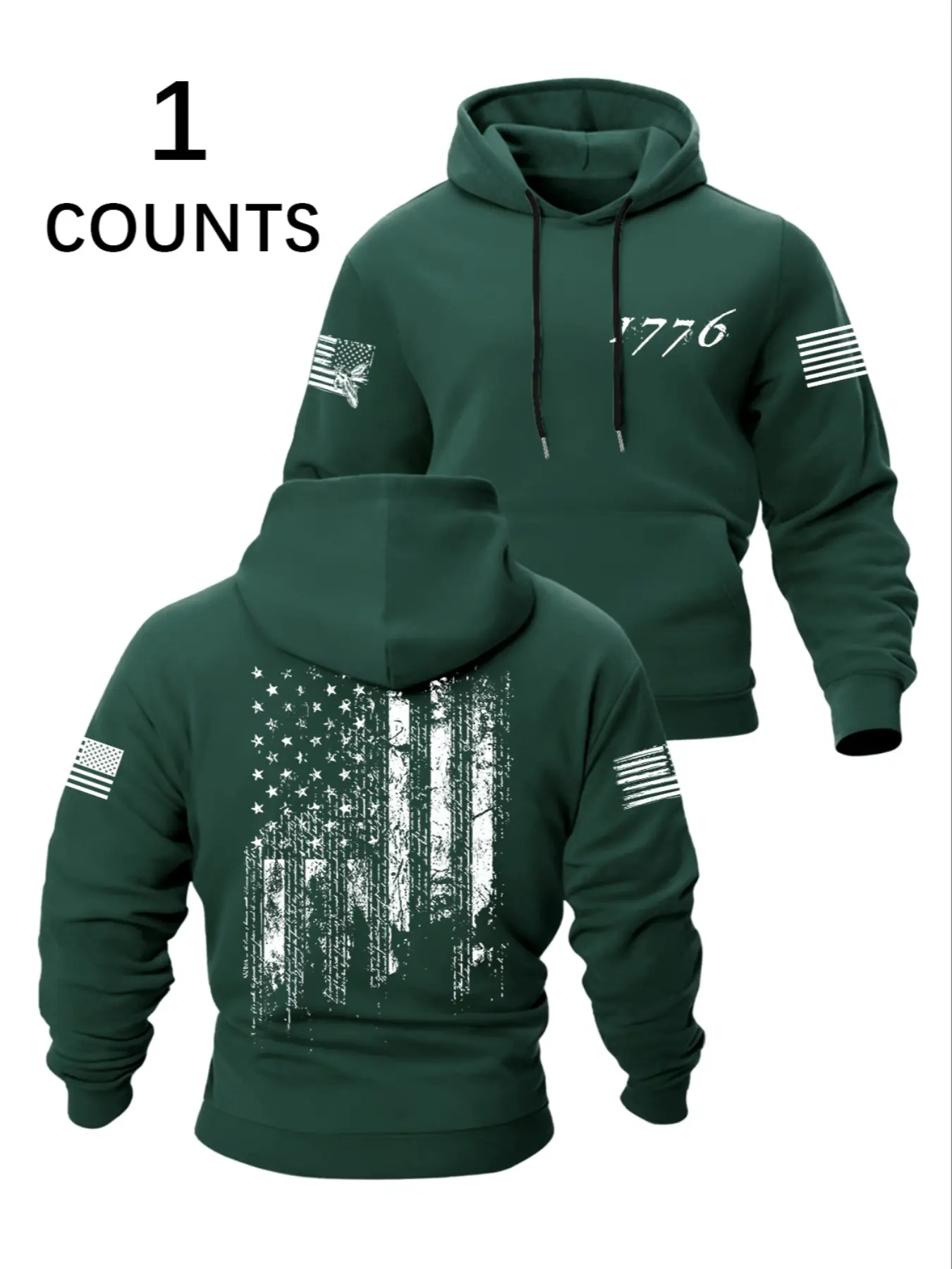 Men's Fall Winter Long Sleeve Hoodie, American Flag Print, Loose-Fitting Casual Streetwear, Fashionable Daily Wear, Casual Hooded Sweatshirt
