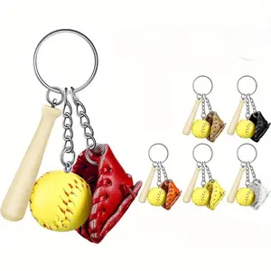 2pcs Softball Keychain Mini Wooden Bat Softball Keyring Softball Keychains for Girls Team Softball Sports Party Favors Cute Soft Keychains