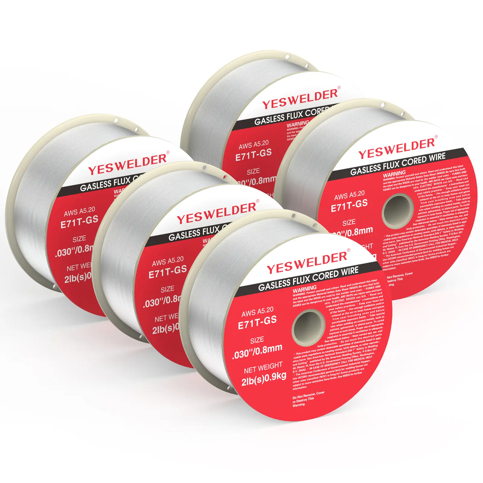YesWelder E71T-GS Gasless Flux Core Welding Wire | 5 Packs 2LB Spool .030"/.035" Diameter Self-shielded Mild Carbon Steel MIG Wire