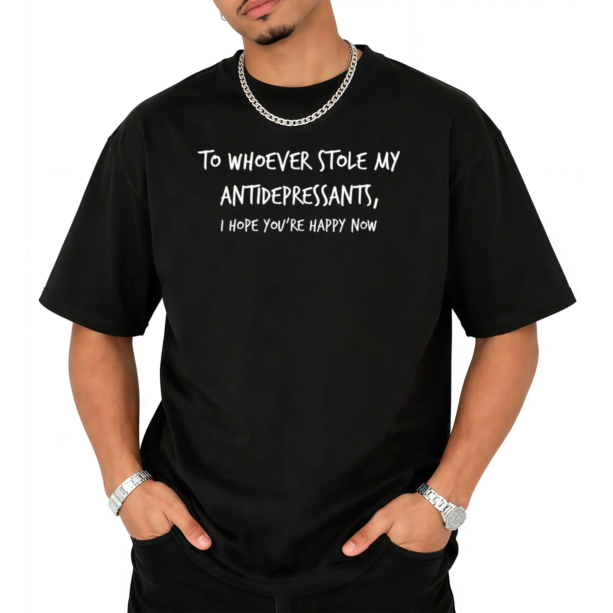 Humorous Mental Health Awareness Tee - Witty Depression Humor Shirt - Comfortable Top for All Genders - Lightweight Crew Neck Casual Wear - Amusing Gift for Those on Antidepressants Cotton Day