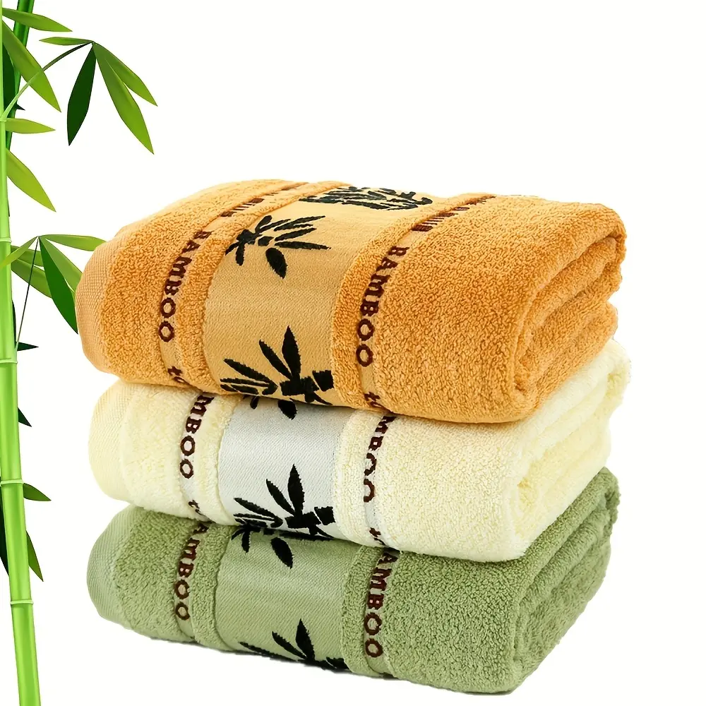 3pcs Bamboo Fiber Premium Towel Set, with Bamboo Pattern, Quick-Dry Ultra Soft, Ideal for Home Bathroom Use, Modern Style, Space Theme, Rectangle Shape, Perfect for Your Bathroom 12.60in*28.35in Quick Drying Towels