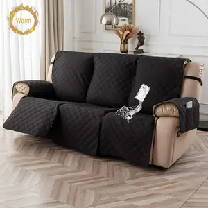 Waterproof Recliner Cover for Three Seats, Non-Slip Furniture Protector with Pockets, Washable Pet-Friendly Adjustable Sleeper Chair Cover