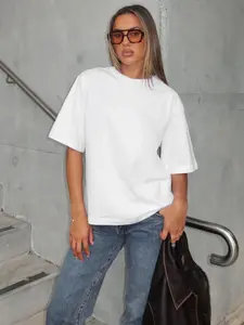 Women's Plain Round Neck Tee, Casual Short Sleeve Crew Neck T-shirt for Summer, Fashion Women's Top for Daily Wear