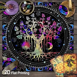 Bohemian Rainbow Tree of Life Tarot Card Tablecloth, Spiritual Adventure, Cosmic Mandala Altar Tablecloths, Psychic Readings Divination Witchcraft Astrology Oracle Cards Altar Cloths, Crystal Grid Meditation Table Cloth
