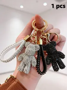 Cute Rhinestone Bear Ornament with Fringe Decoration, Perfect Gift for Women and Kids, Luxurious Minimalist Style, Keychain Accessory