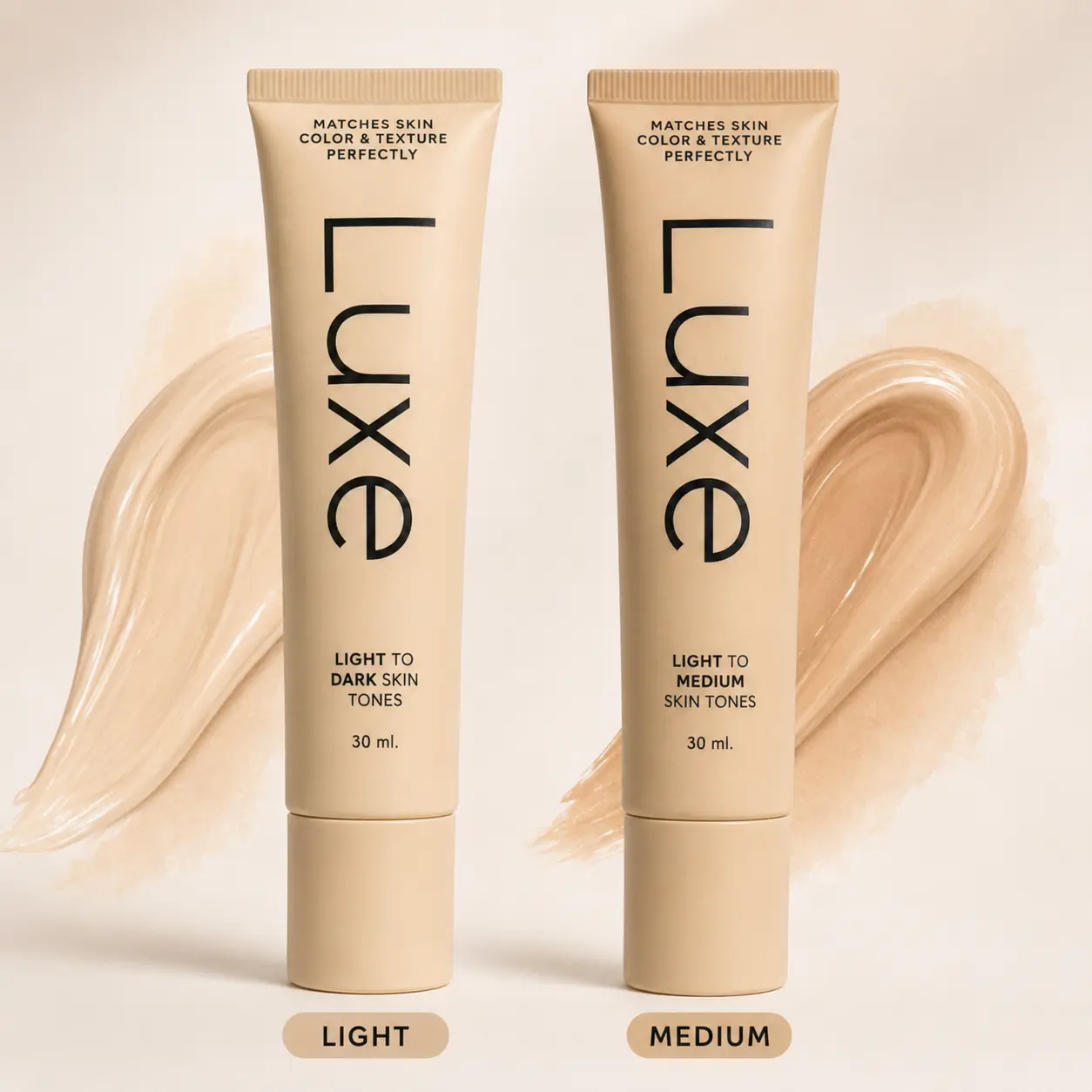 LUXE Color-Changing Foundation | Instantly Blends with Your Skin Tone | Buildable Light-to-Medium or Medium-to-Deep Coverage | 12-Hour Wear | Natural Dewy Finish