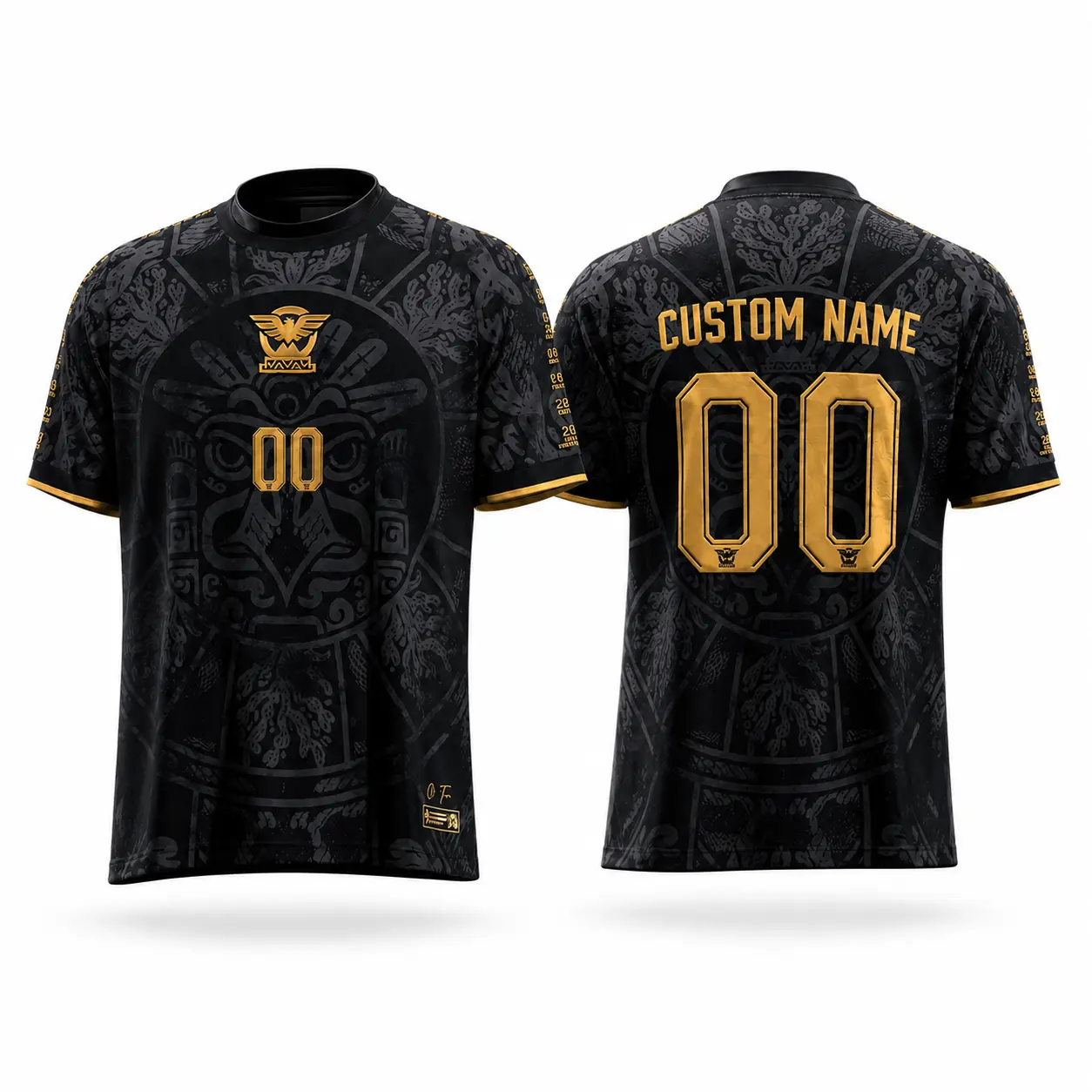 Mexico Heritage Black Gold Custom Soccer Jersey, Personalized Name Number, Aztec Graphic Sports Shirt, 2026 Tournament Fan Gift