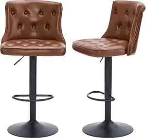 FIRAVOE Bar Stools , Swivel Bar Stools with Back, Adjustable Counter Height Bar Stool 25-33IN, Retro Bar Faux Leather Upholstered Bar Chair for Bar, Kitchen, Dining Room