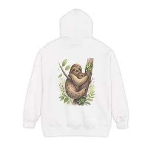 Cozy Sloth Hoodie - Unisex Garment-Dyed Sweatshirt with Nature Design Casual Cotton