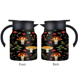1pc/34oz/1000ml/Insulated Flask,Double Walled Insulated Coffee Pot,Teapot,Iced Tea Pitcher,Stainless Steel Tea Kettle With Handle And Lid,Black Mushroom Pattern Design Holiday Gifts
