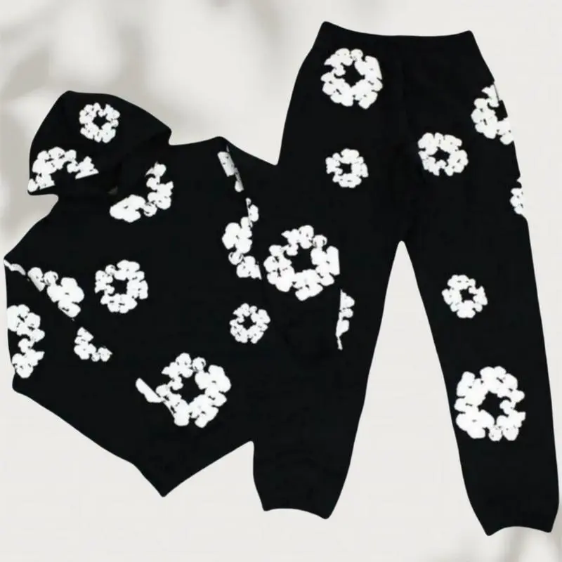 streetwear Essentials Hoodie Set | Athleisure Hoodie Duo |  Foam Print & Breathable Fabric for Outdoor Chic |